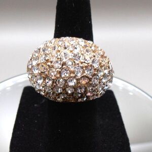 VTG Bold Dome Cocktail Ring | Gold Tone & Clear Rhinestone Cluster | Size 5